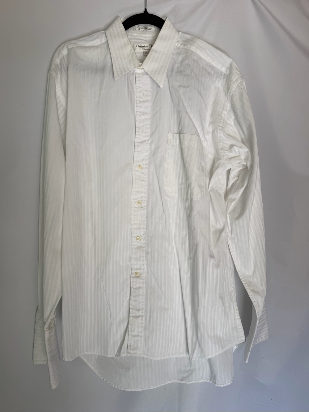 Dior White Tone-on-Tone Striped Men's Dress Shirt